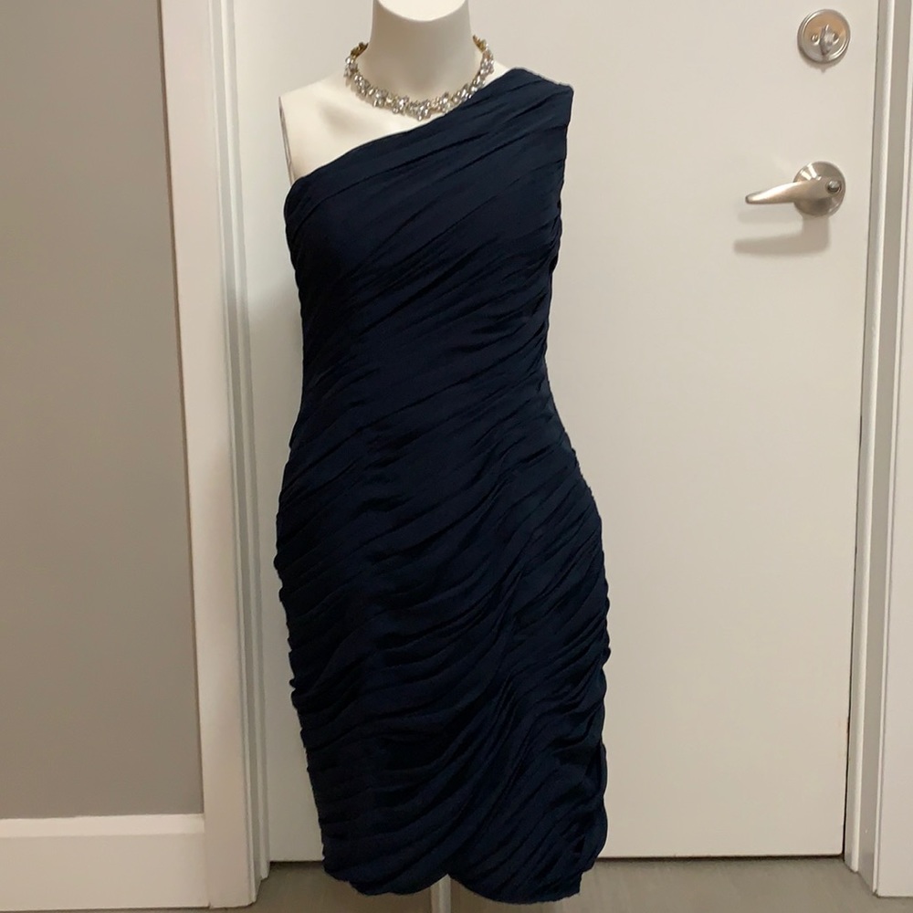 Navy blue ruched chiffon dress